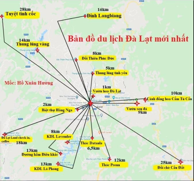 Bản đồ các địa điểm du lịch nổi tiếng Đà Lạt 