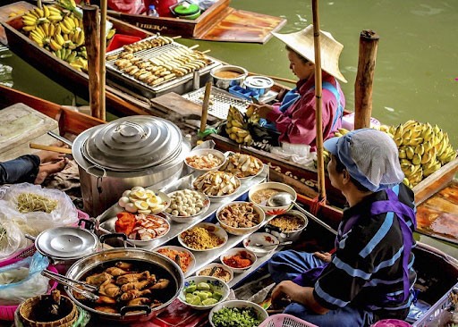 Ẩm thực chợ nổi Damnoen Saduak, địa điểm du lịch Bangkok Thái Lan