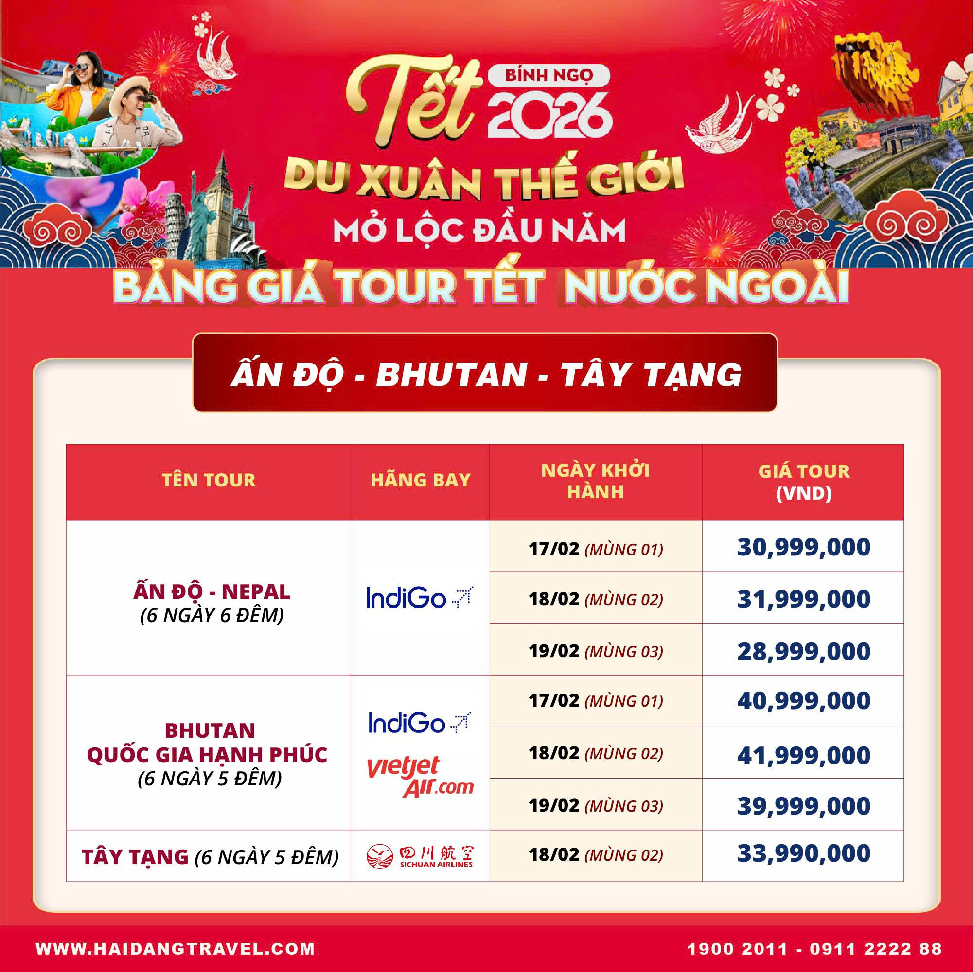 Bảng giá tour Ấn Độ - Bhutan - Tây Tạng chi tiết tại Hải Đăng Travel Bảng giá tour Ấn Độ - Bhutan - Tây Tạng