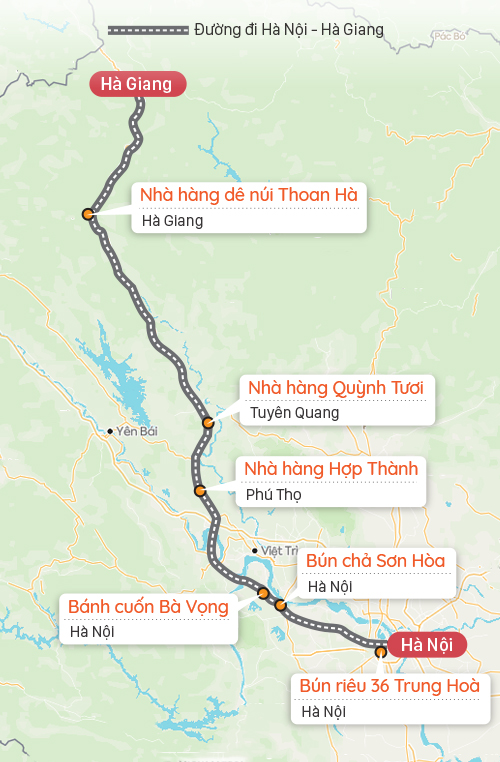 Gợi ý điểm dừng chân Hà Nội - Hà Giang. Đồ hoạ: Tạ Lư. Gợi ý điểm dừng chân Hà Nội - Hà Giang. Đồ hoạ: Tạ Lư.