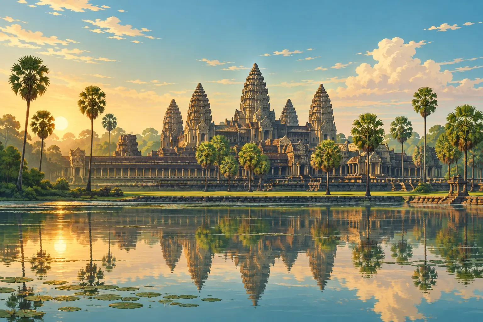 Minh họa kiến trúc đền Angkor Wat tại Siem Reap