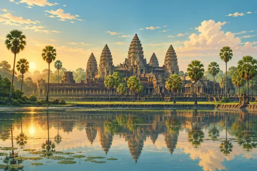 Minh họa kiến trúc đền Angkor Wat tại Siem Reap