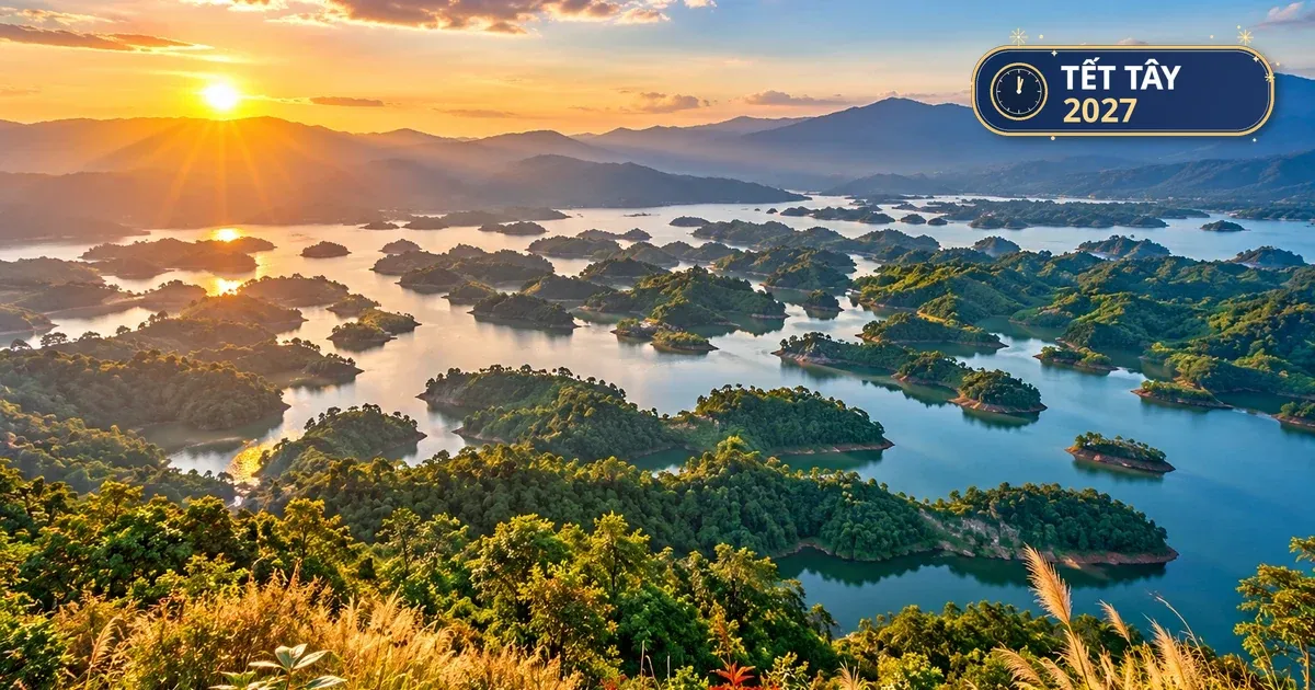 Hồ Tà Đùng lúc bình minh với những đảo xanh giữa núi rừng