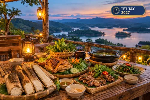 Bữa tiệc cơm lam thịt nướng trong hành trình Tà Đùng