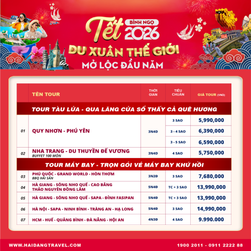 Bảng giá tour Tết nội địa 2026 - Hải Đăng Travel