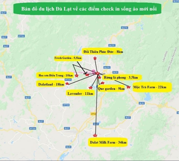 Bản đồ du lịch Đà Lạt về các điểm check in sống ảo mới nhất