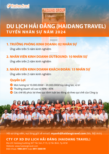 Du lịch Hải Đăng (HAIDANG TRAVEL) THÔNG BÁO TUYỂN DỤNG NĂM 2024