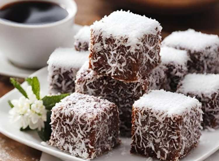 Bánh Lamington Úc truyền thống phủ chocolate và dừa nạo Bánh Lamington Úc truyền thống với lớp chocolate và dừa nạo hấp dẫn